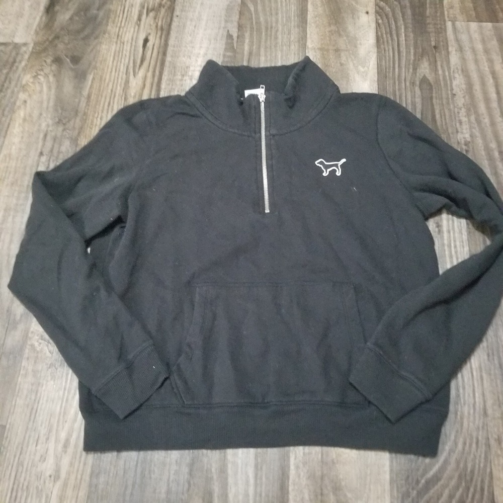 Victoria Secret PINK Logo Women's Black Full Zip Hoodie Jacket Size Large Stitch